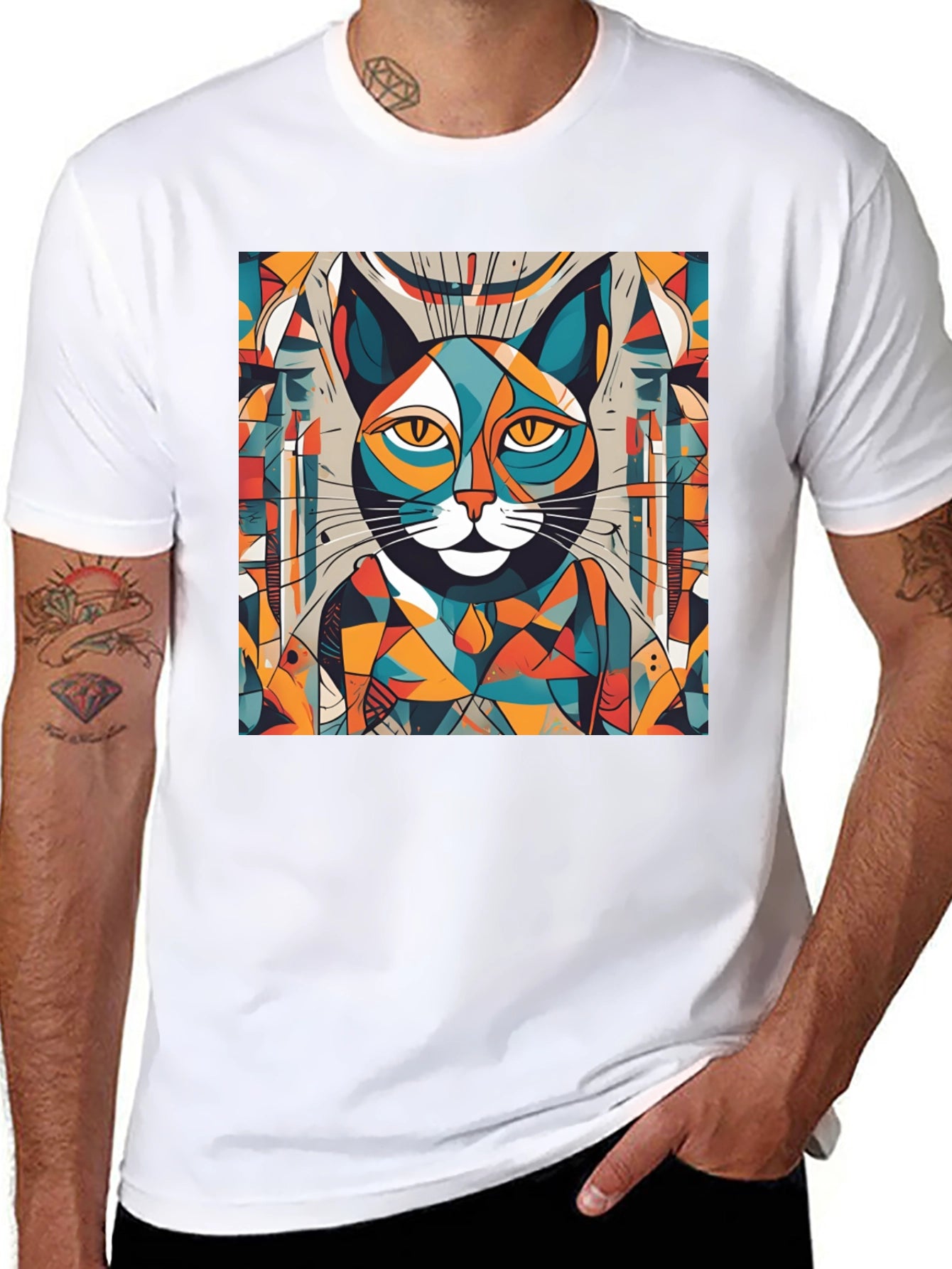 Abstract Cat Graphic Tee - Artistic Style