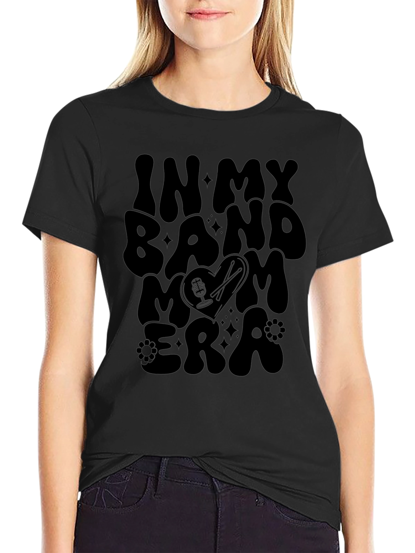 In My Band Mom Era Black Graphic Tee