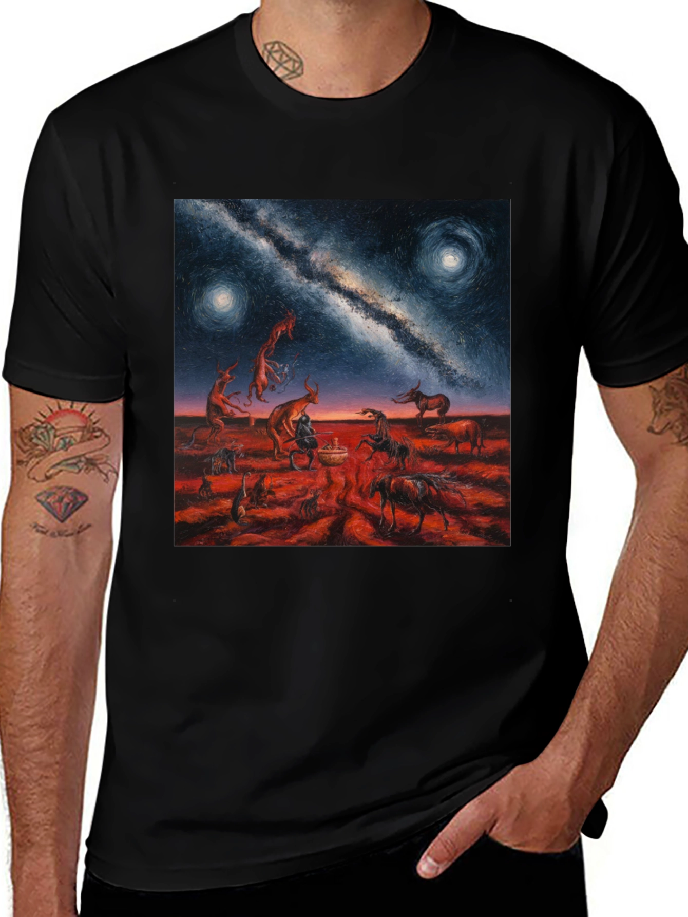 Surreal Night Sky Graphic Tee - Unique Black T-Shirt