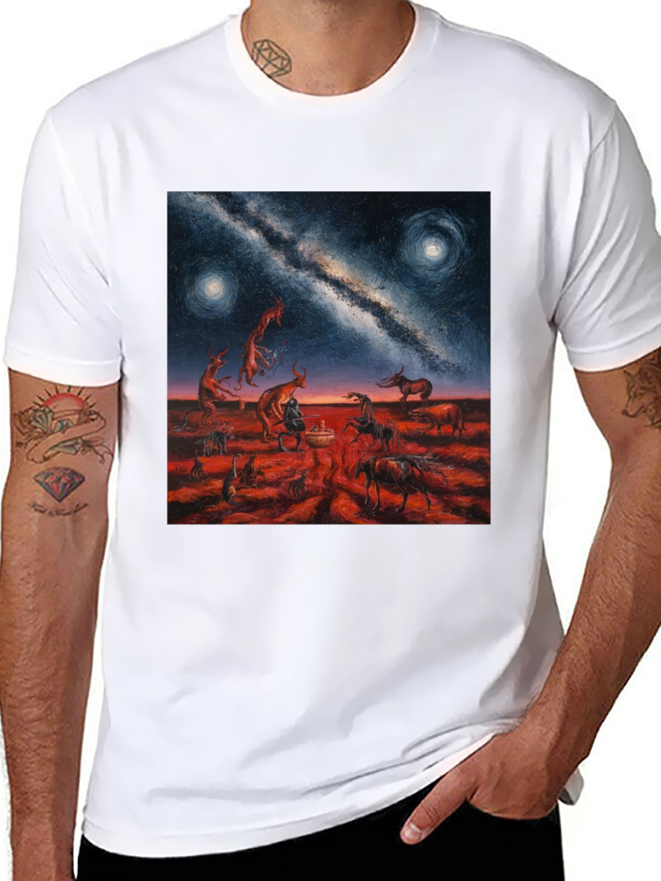 Surreal Night Sky Graphic Tee - Unique Black T-Shirt