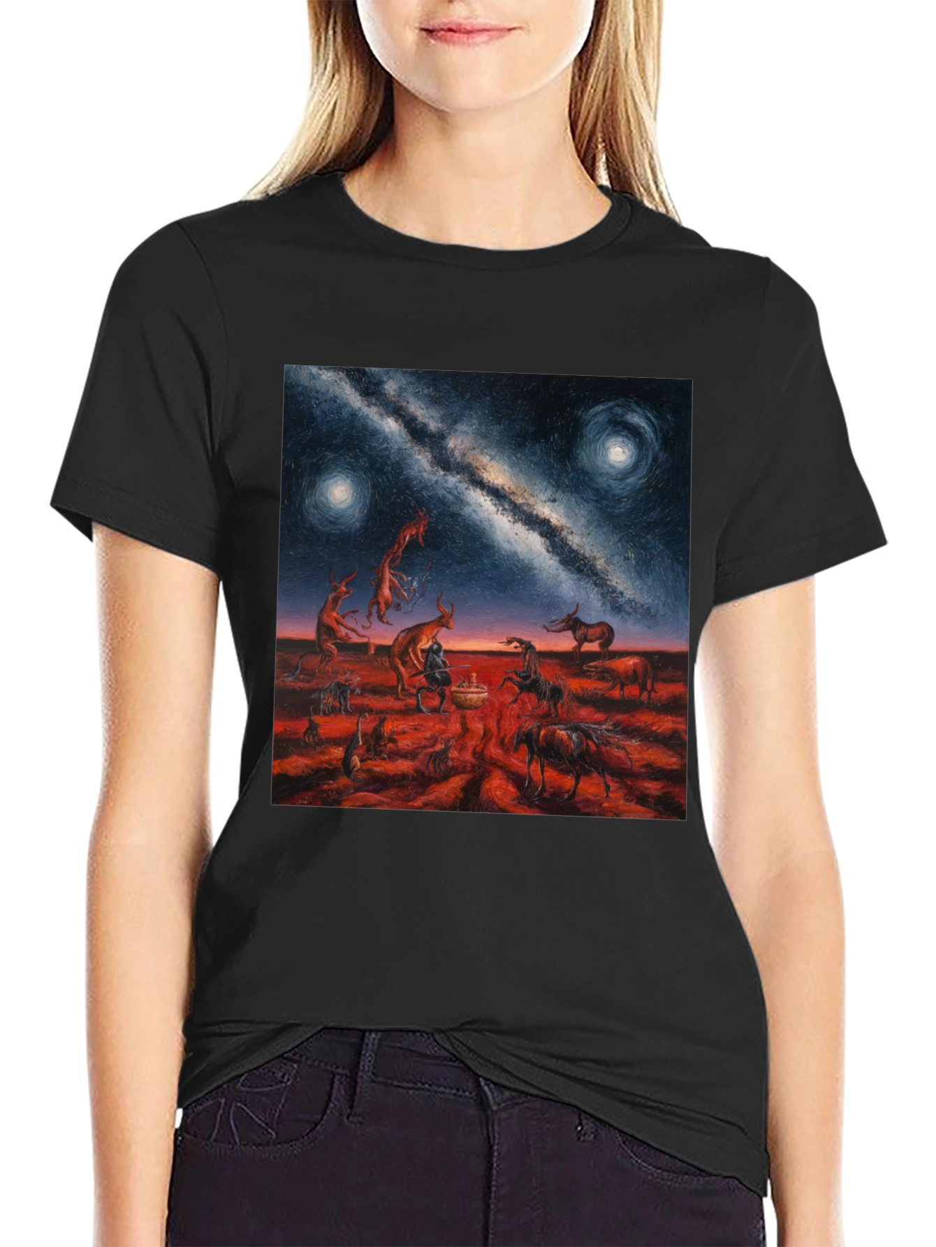 Surreal Night Sky Graphic Tee - Unique Black T-Shirt