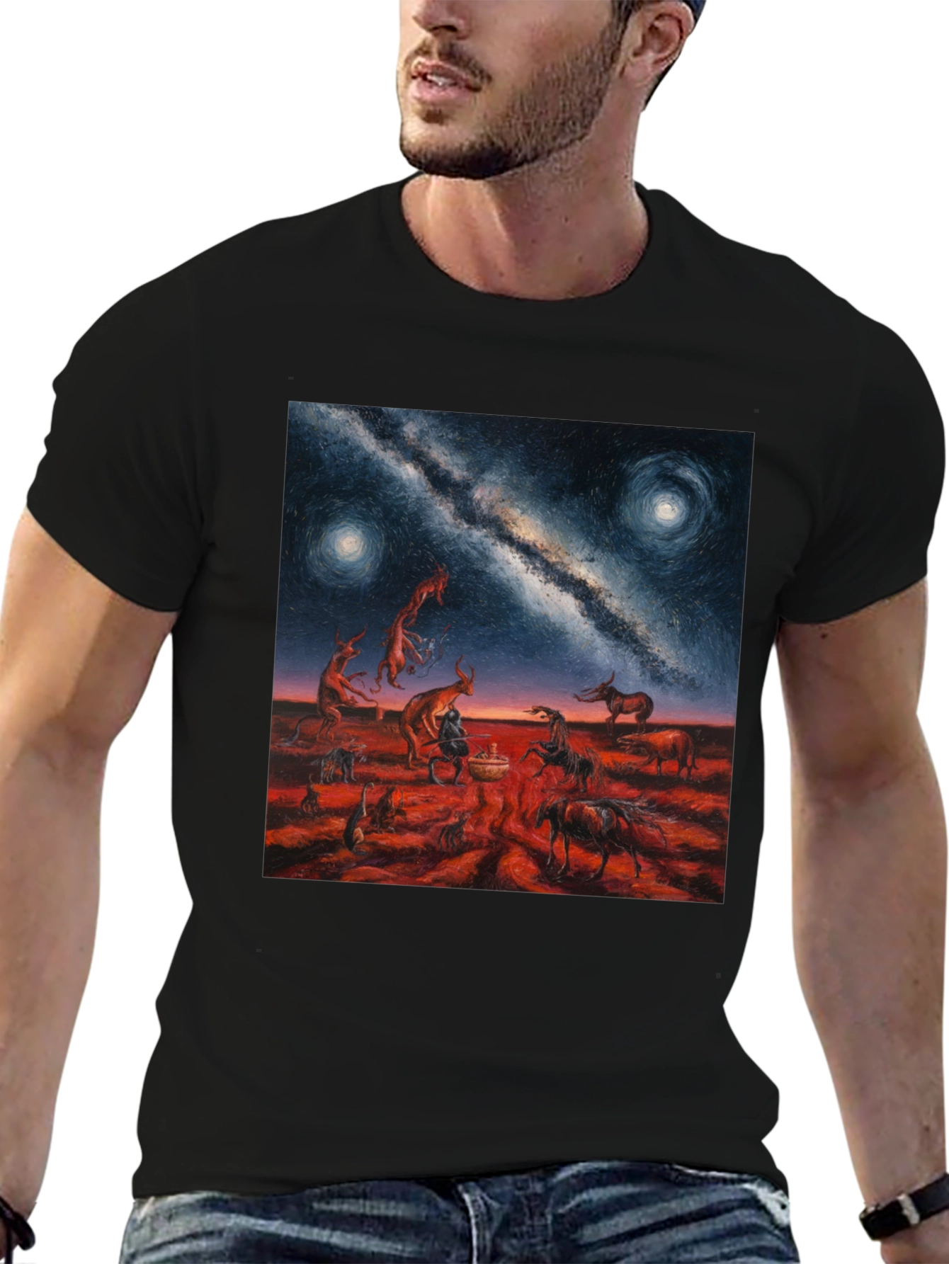 Surreal Night Sky Graphic Tee - Unique Black T-Shirt