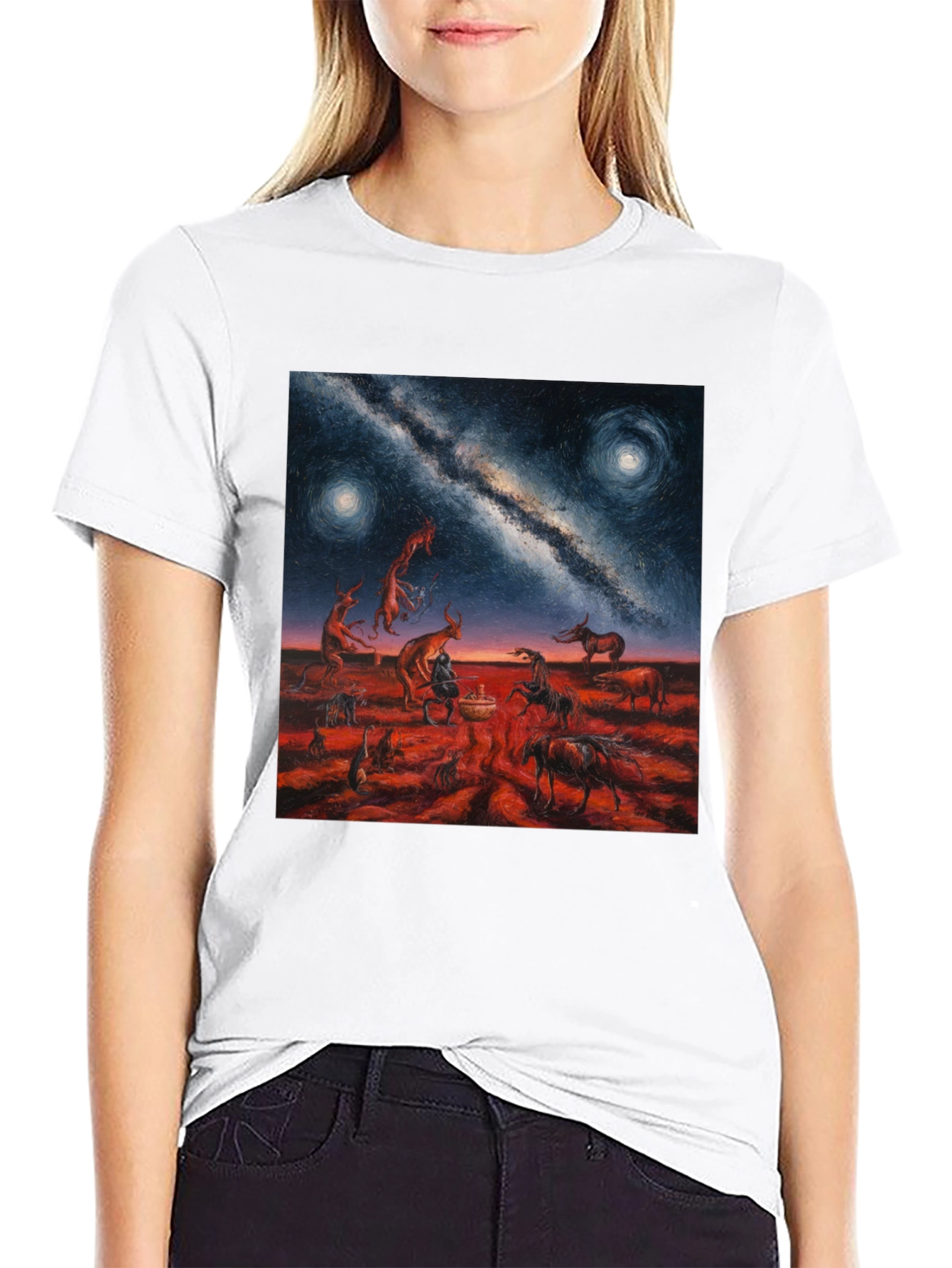 Surreal Night Sky Graphic Tee - Unique Black T-Shirt