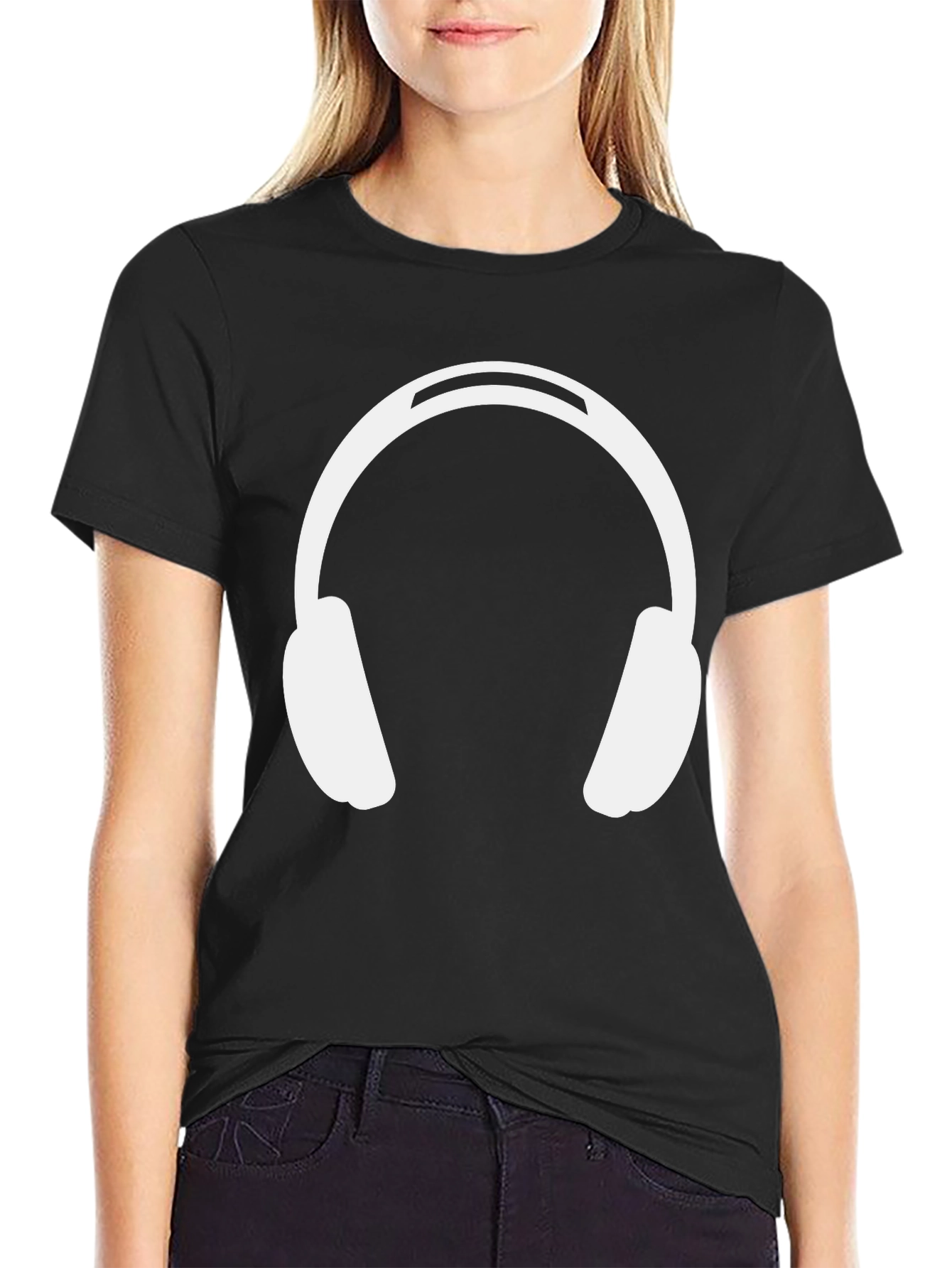 Headphones Graphic Tee - Black Cotton Casual Wear