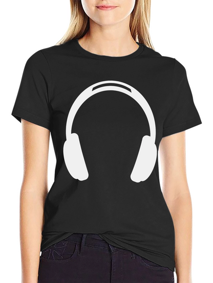 Headphones Graphic Tee - Black Cotton Casual Wear