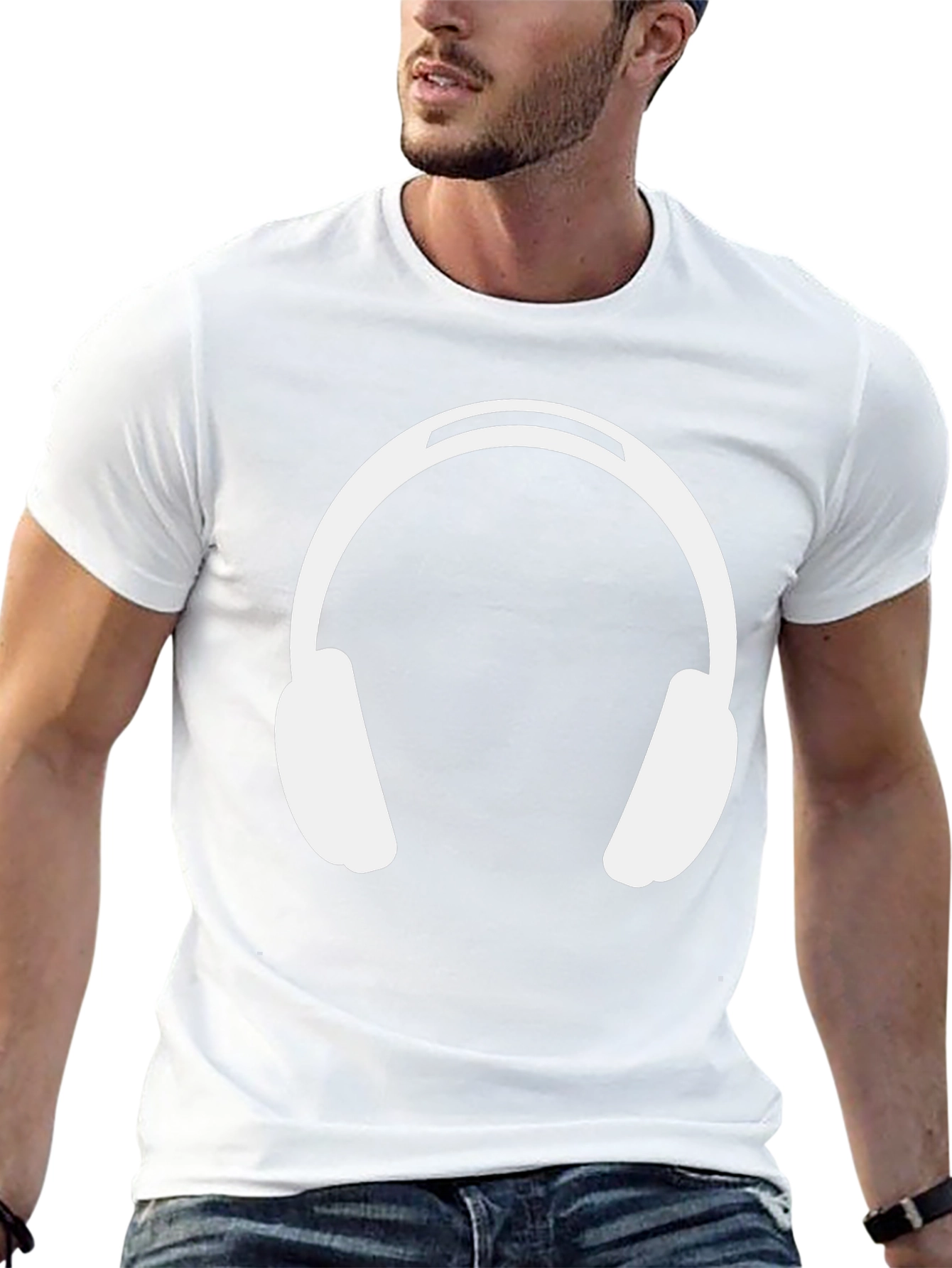 Headphones Graphic Tee - Black Cotton Casual Wear