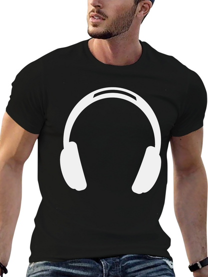 Headphones Graphic Tee - Black Cotton Casual Wear