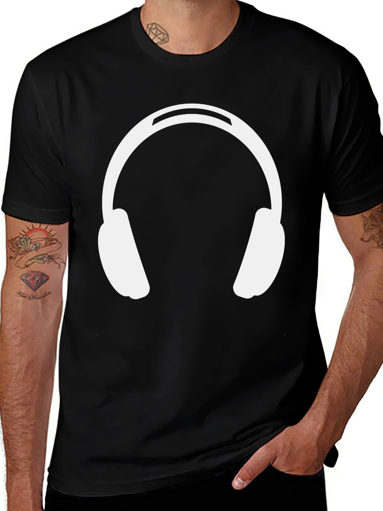 Headphones Graphic Tee - Black Cotton Casual Wear