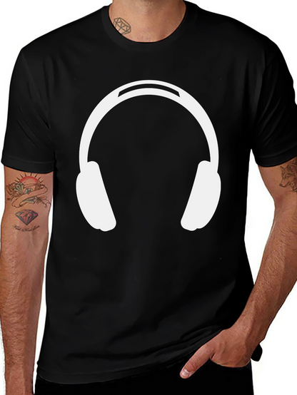 Headphones Graphic Tee - Black Cotton Casual Wear