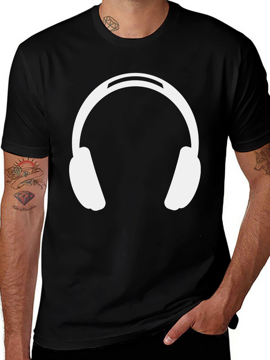 Headphones Graphic Tee - Black Cotton Casual Wear