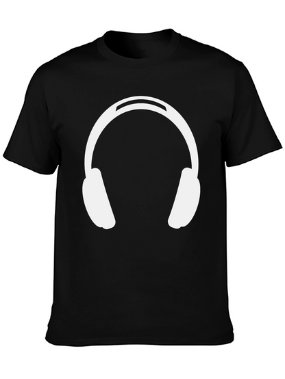 Headphones Graphic Tee - Black Cotton Casual Wear