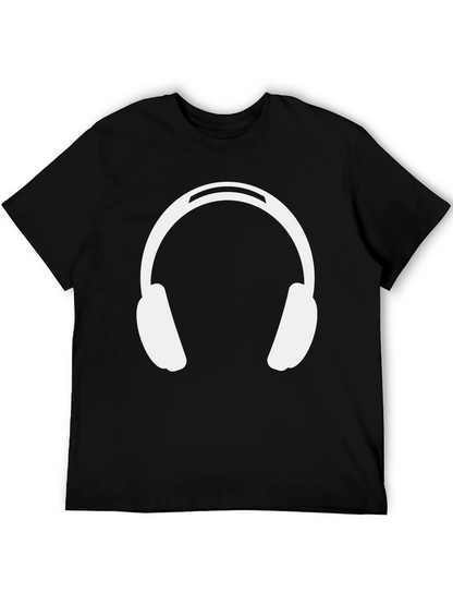 Headphones Graphic Tee - Black Cotton Casual Wear