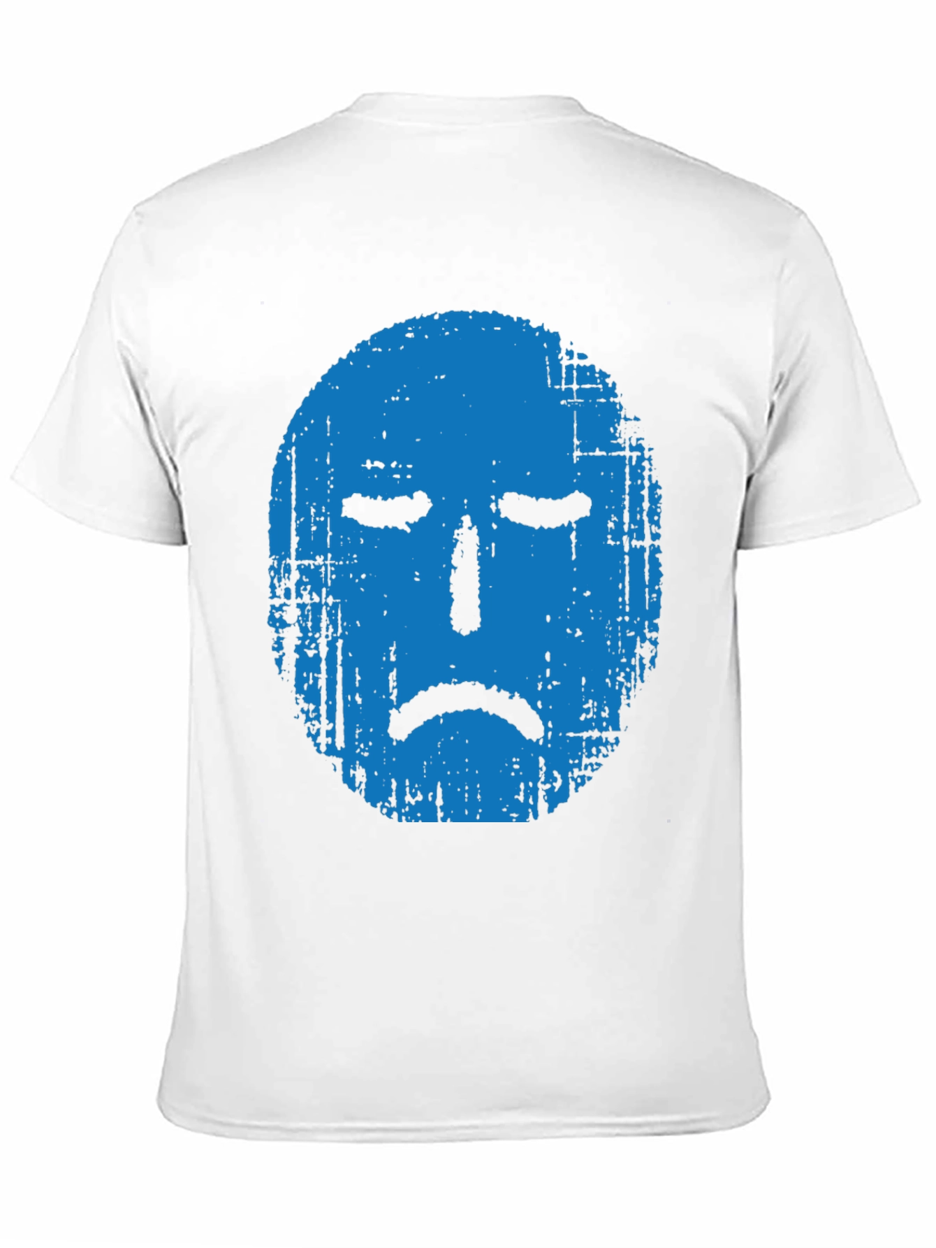 Blue Grunge Sad Face Graphic Black T-Shirt