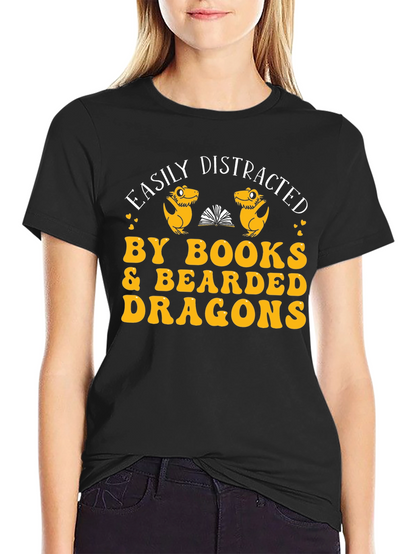 Easily Distracted By Books & Bearded Dragons Graphic Tee