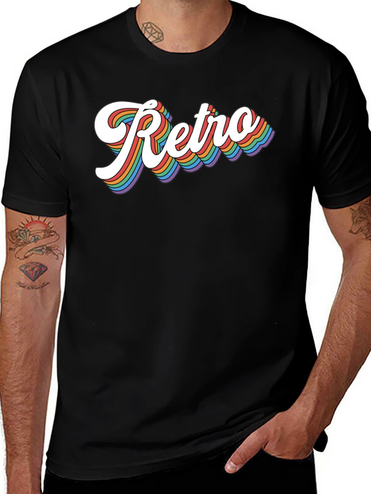 Retro Rainbow Text Graphic Tee - Black