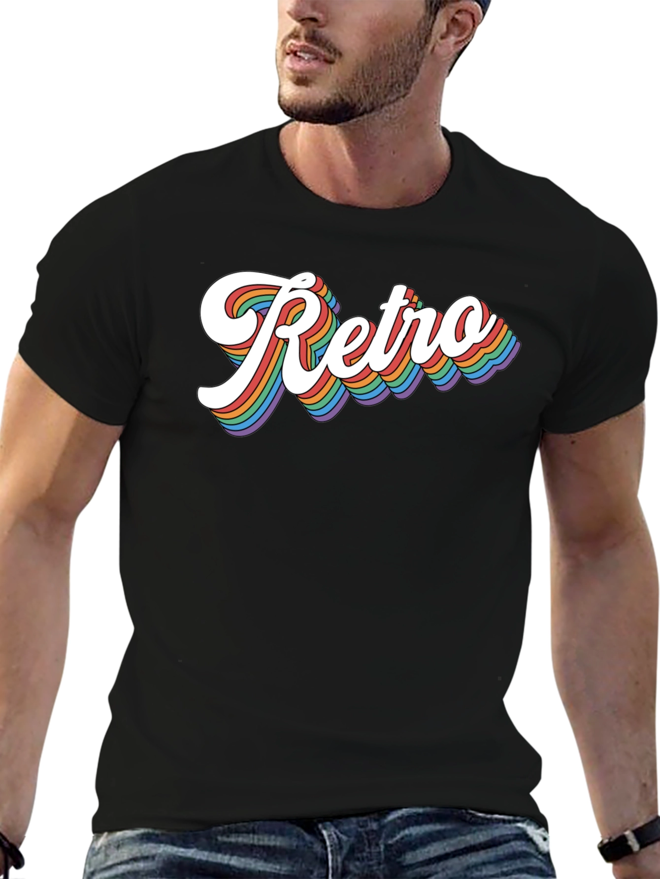 Retro Rainbow Text Graphic Tee - Black