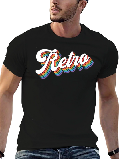 Retro Rainbow Text Graphic Tee - Black