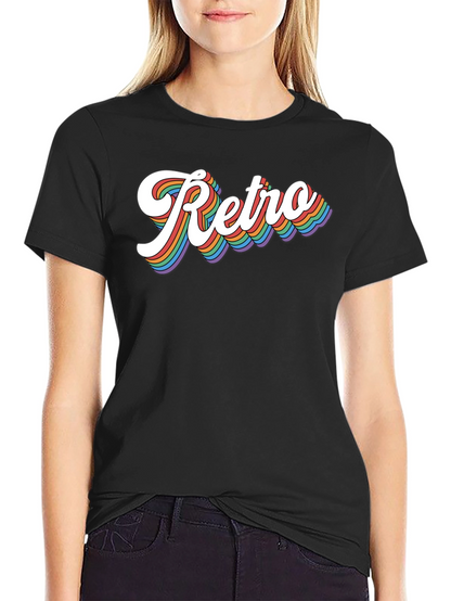 Retro Rainbow Text Graphic Tee - Black