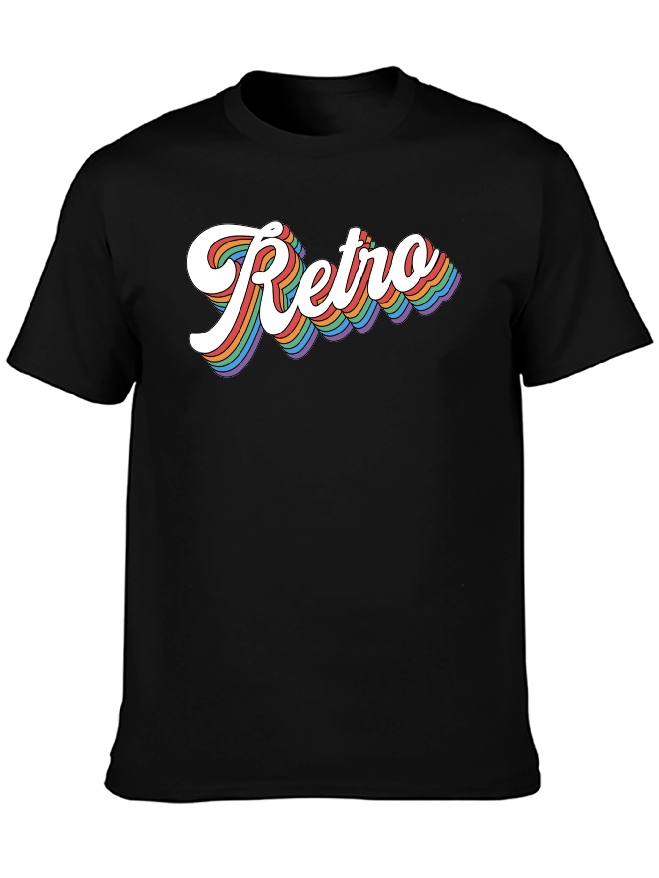Retro Rainbow Text Graphic Tee - Black