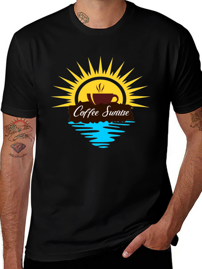 Coffee Sunrise Graphic Tee - Black Casual Shirt
