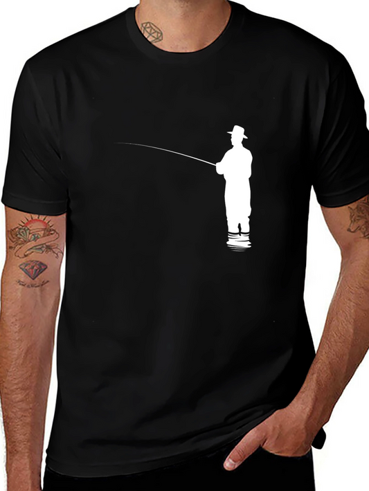 Fishing Silhouette Graphic Tee - Black