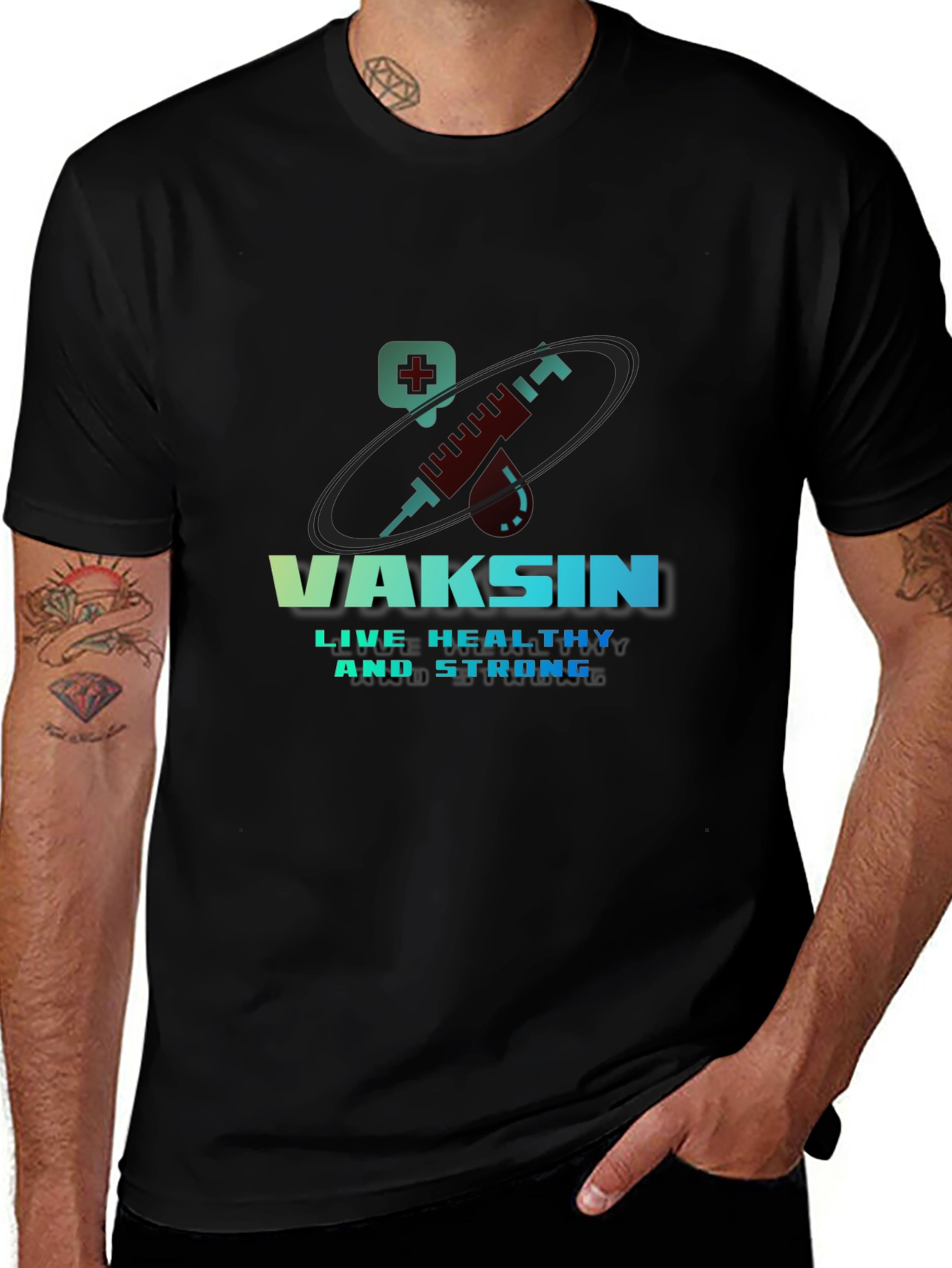 Vaccine T-Shirt - Live Healthy & Strong Design