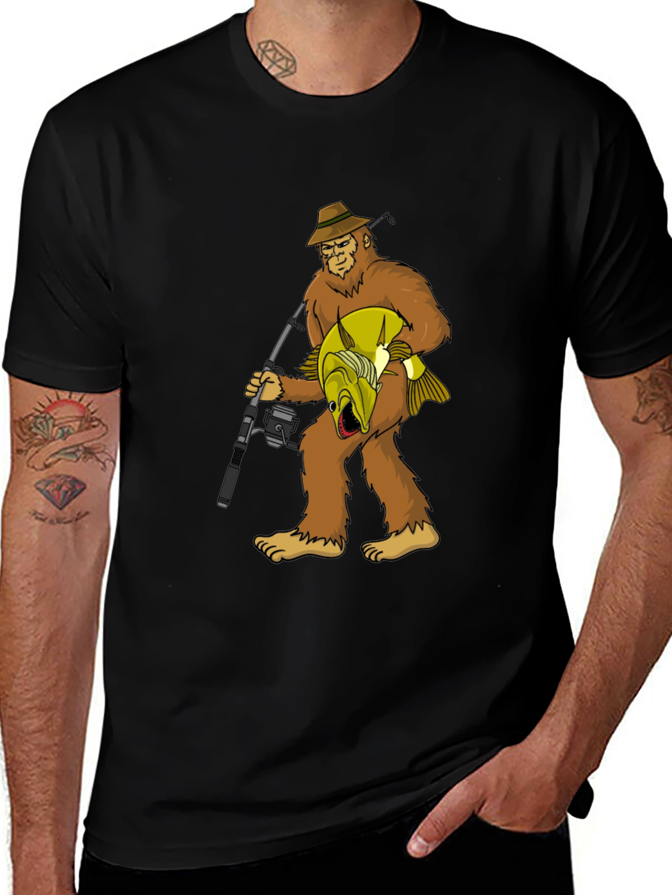 Bigfoot Fishing T-Shirt - Funny Sasquatch Tee