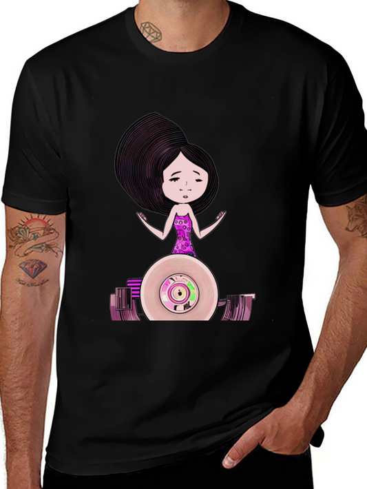 Whimsical Girl & Vinyl Record Graphic Tee
