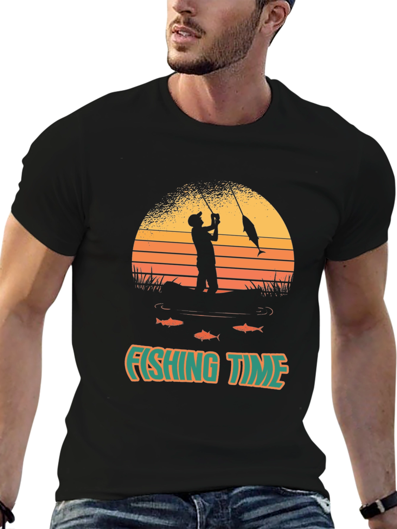 Fishing Time T-Shirt - Black Graphic Tee