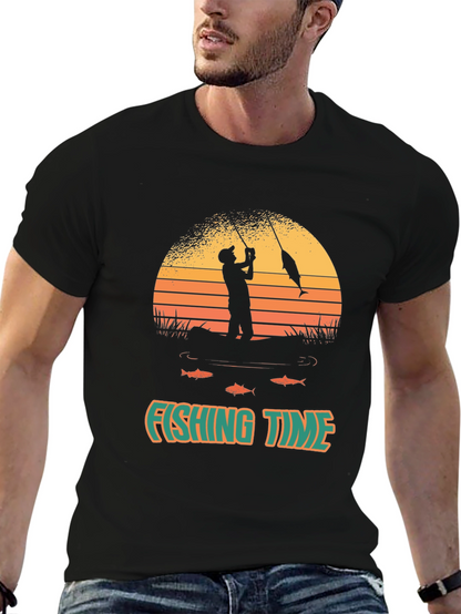 Fishing Time T-Shirt - Black Graphic Tee