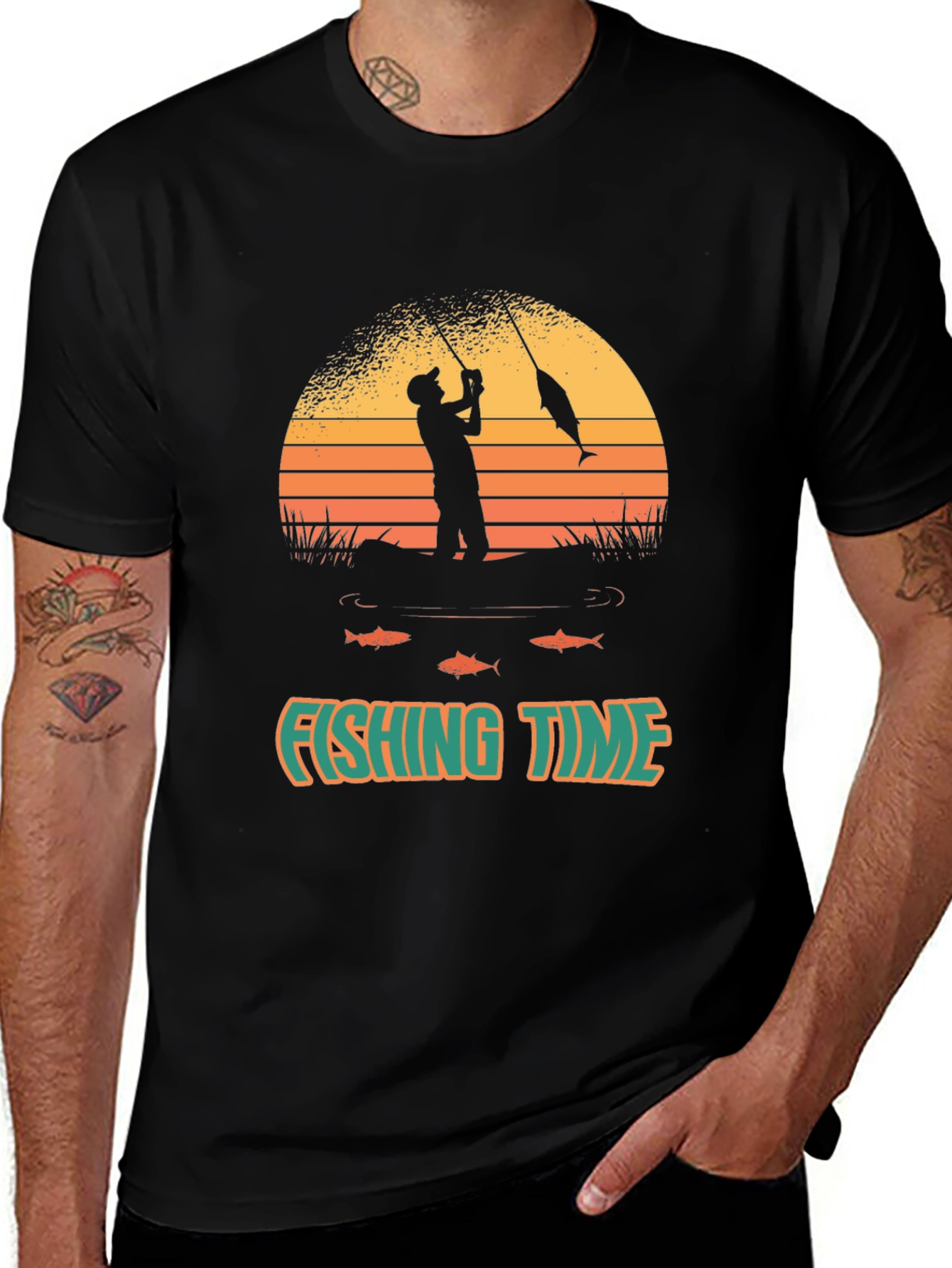 Fishing Time T-Shirt - Black Graphic Tee