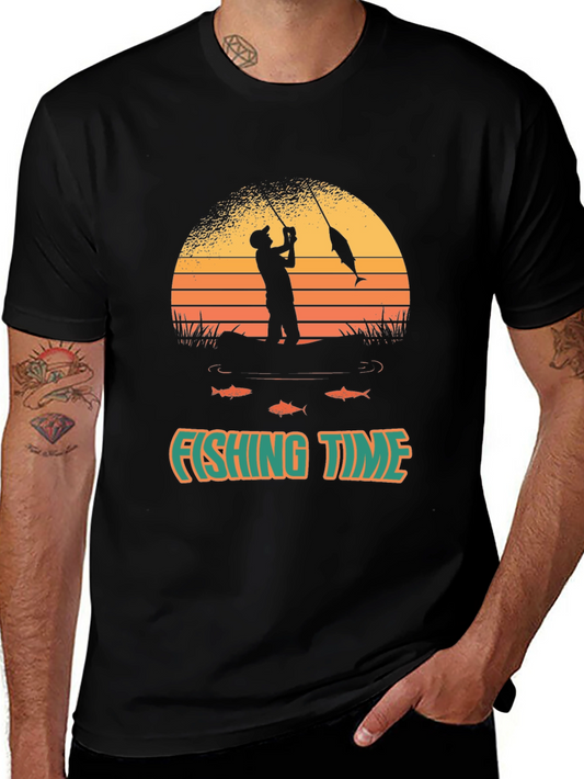 Fishing Time T-Shirt - Black Graphic Tee