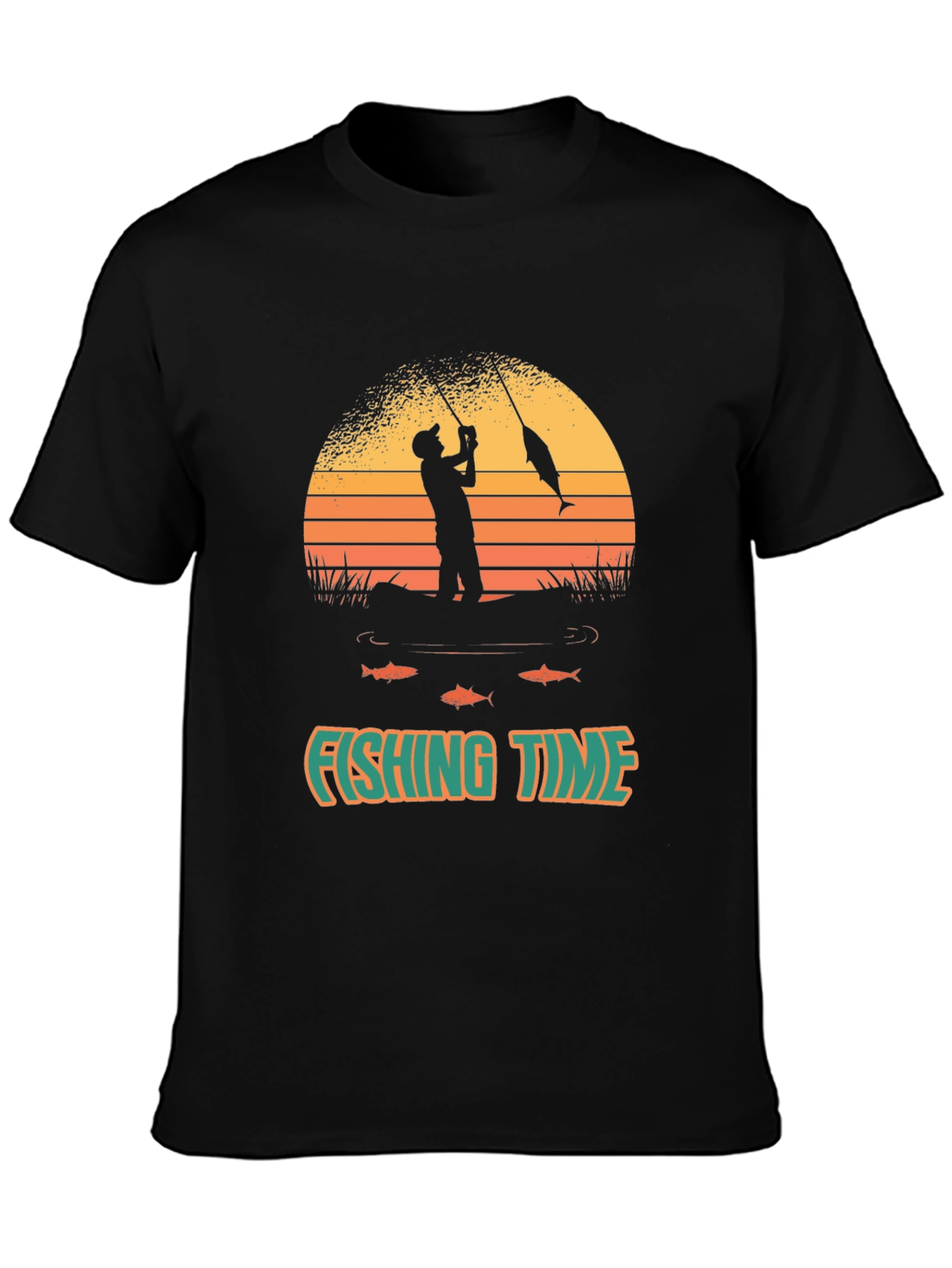 Fishing Time T-Shirt - Black Graphic Tee