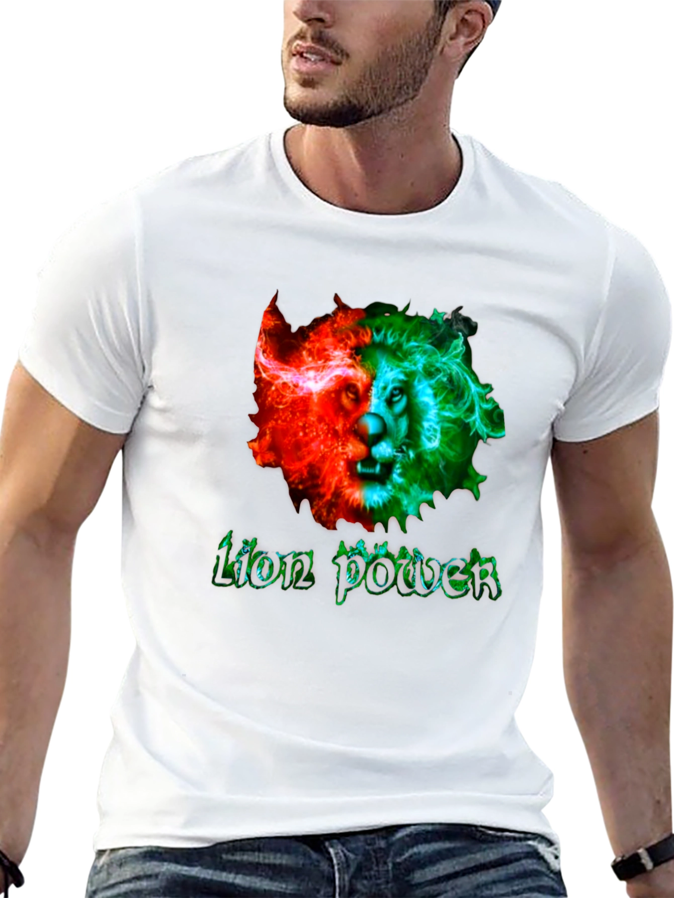 Lion Power Graphic Print Mens Black T-Shirt