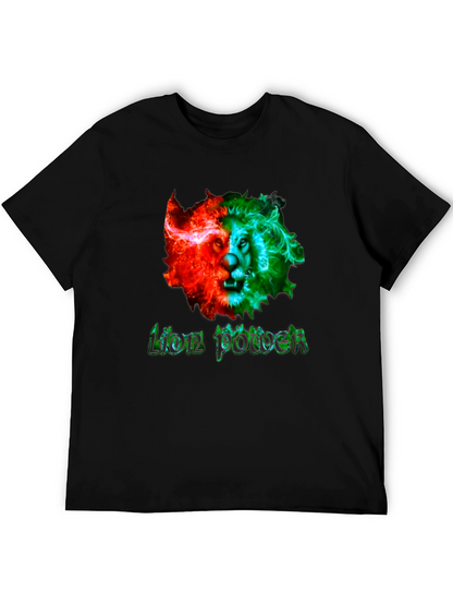 Lion Power Graphic Print Mens Black T-Shirt