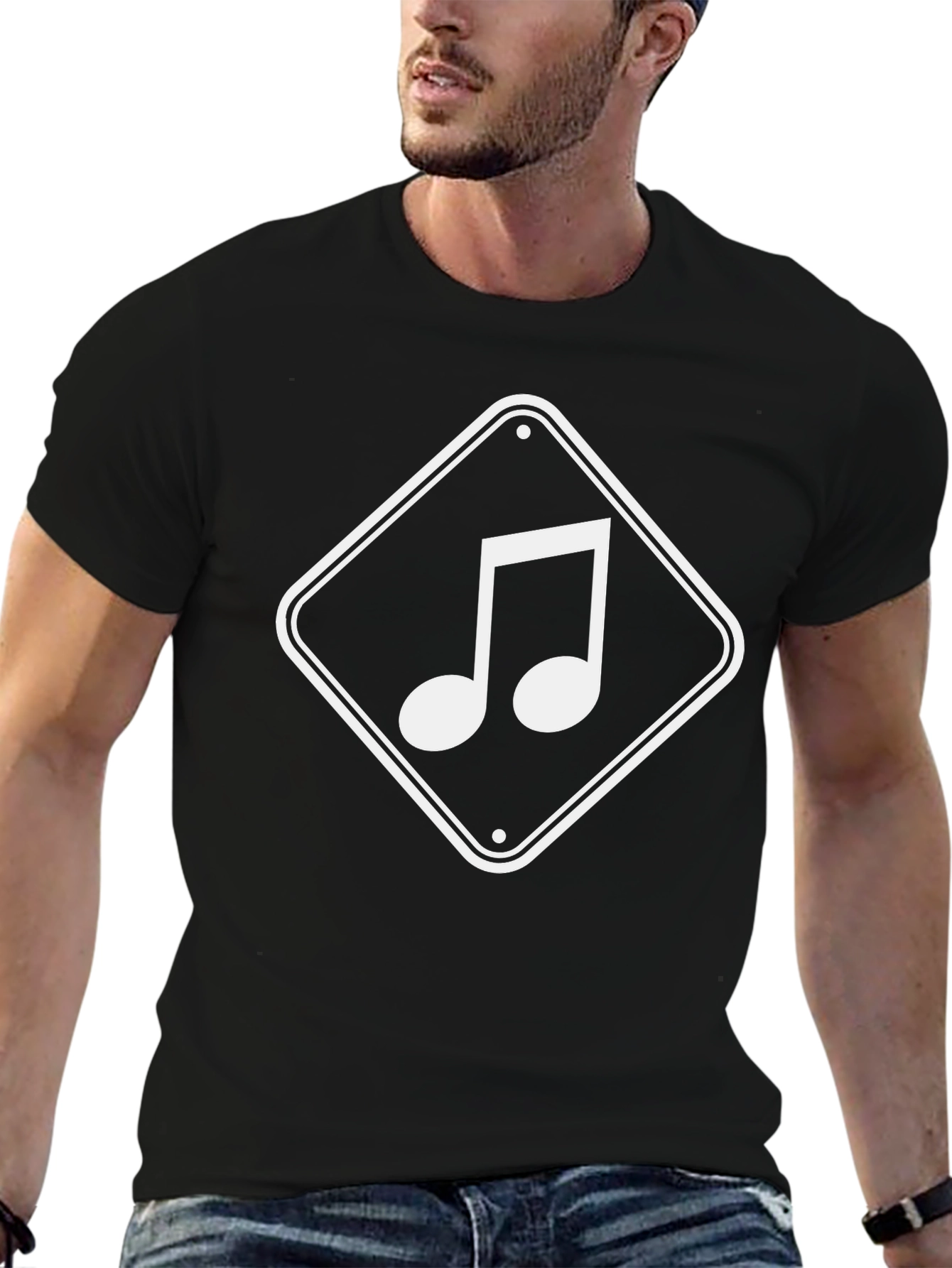 Musical Note Graphic Tee - Black Cotton T-Shirt