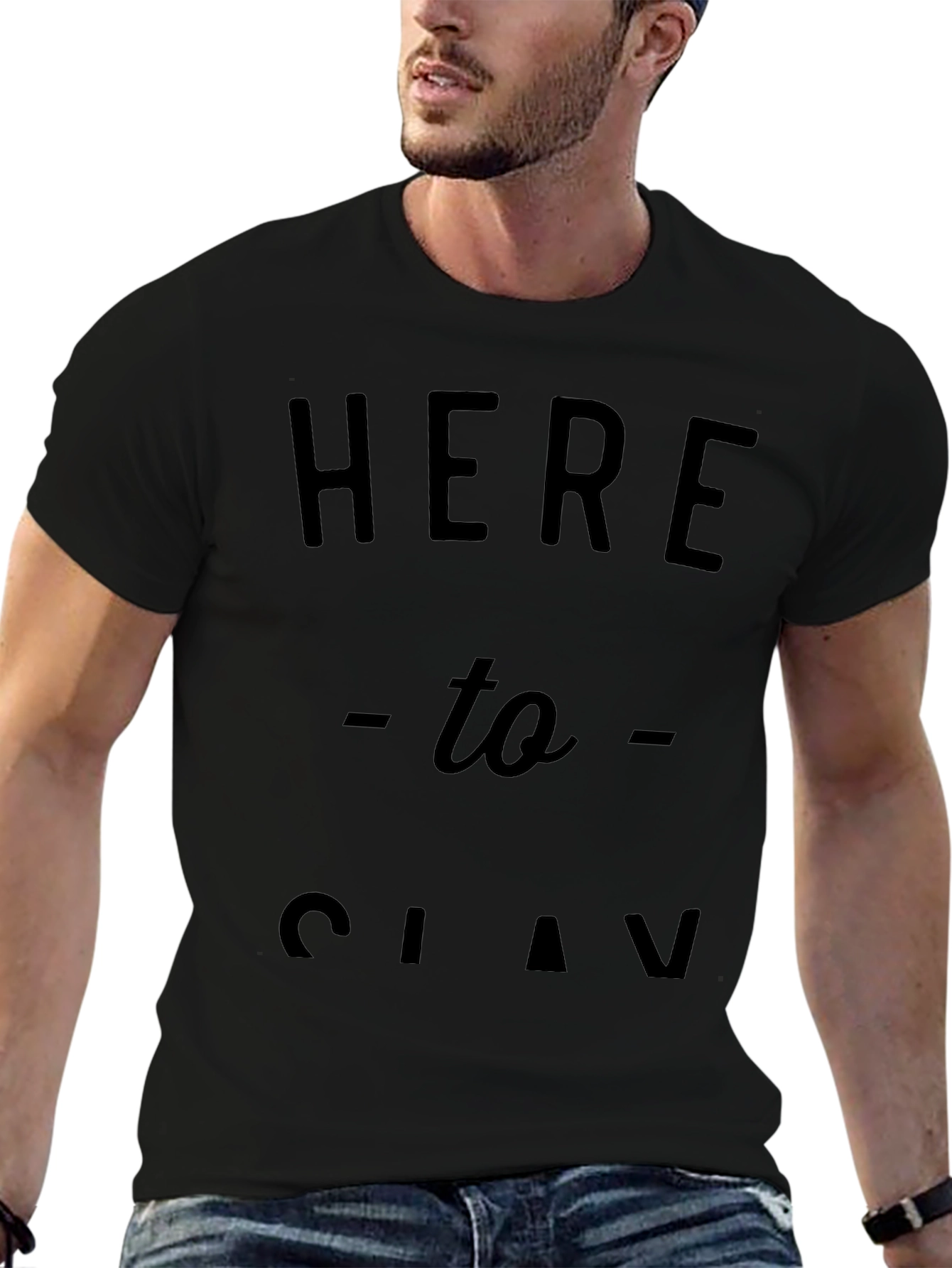 Here to Slav Mens Black Graphic T-Shirt