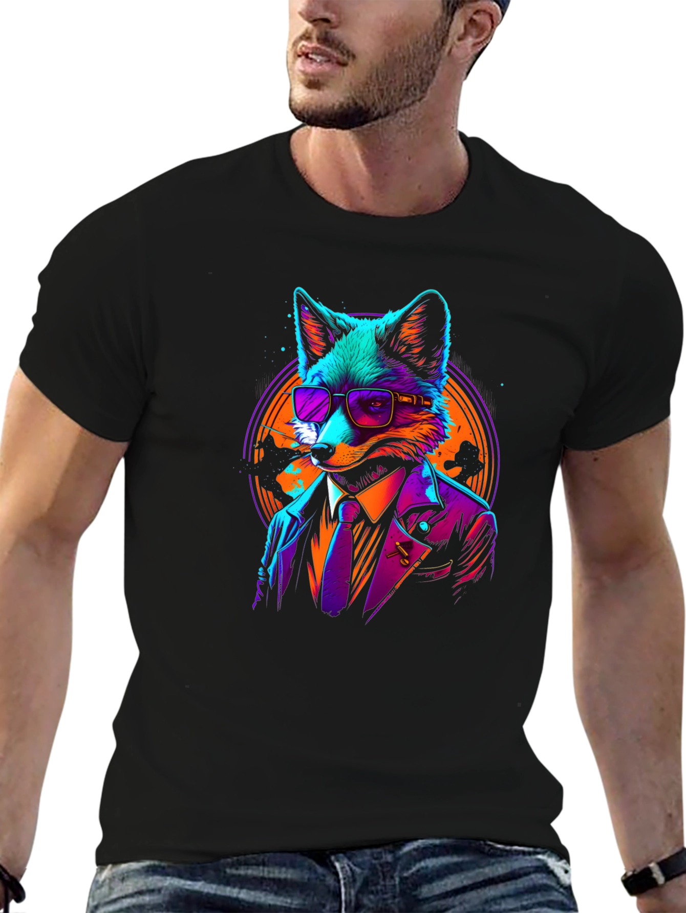 Cool Fox in Suit Black T-Shirt