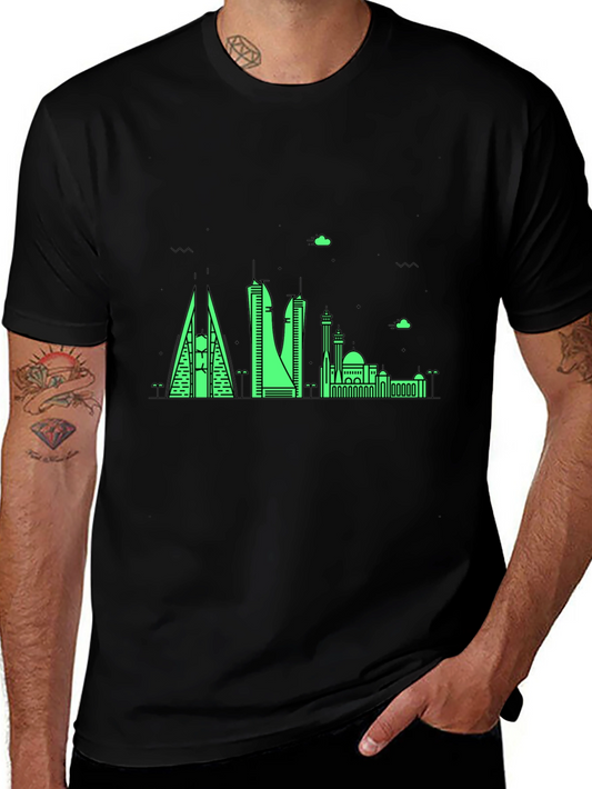 Neon Skyline Graphic Tee - Bahrain Cityscape