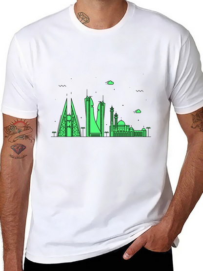 Neon Skyline Graphic Tee - Bahrain Cityscape