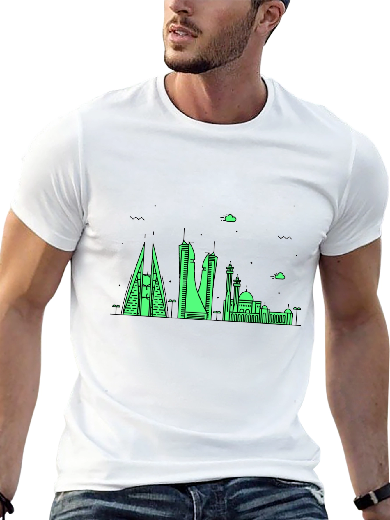 Neon Skyline Graphic Tee - Bahrain Cityscape