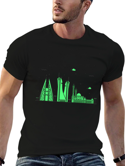 Neon Skyline Graphic Tee - Bahrain Cityscape