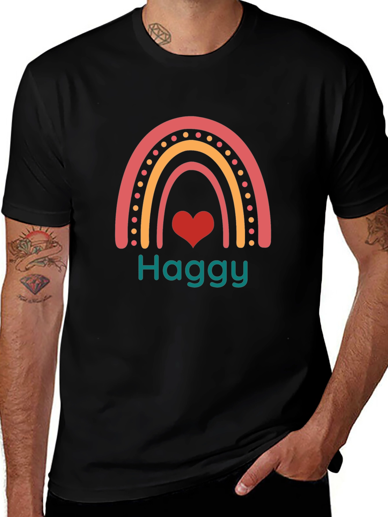 Haggy Rainbow Heart Tee - Black Cotton Blend