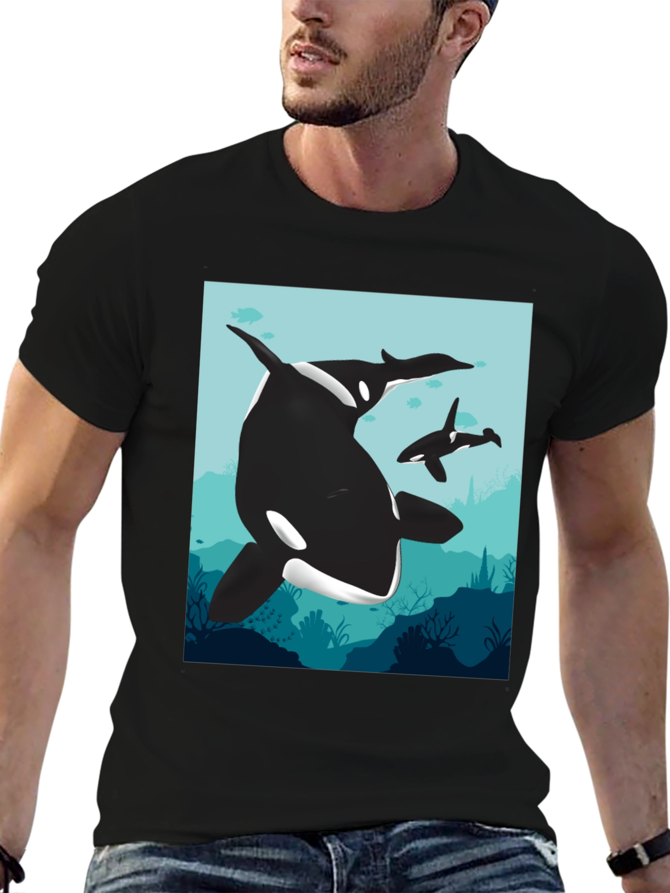 Orca Whale Graphic Tee - Black