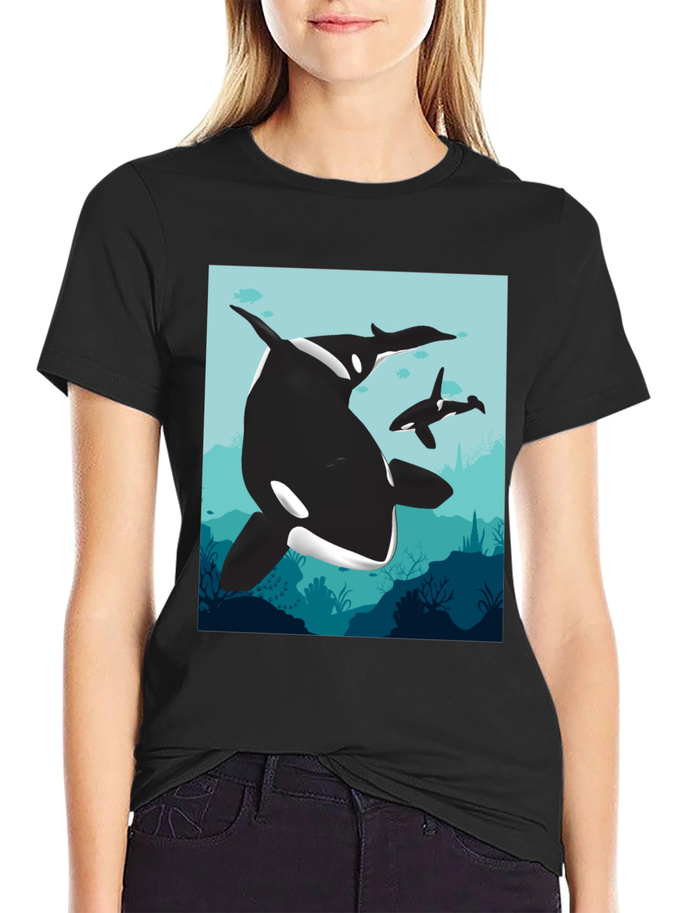Orca Whale Graphic Tee - Black