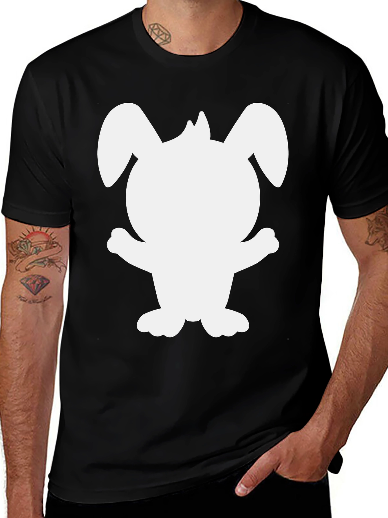 Cute Bunny Silhouette Black T-Shirt