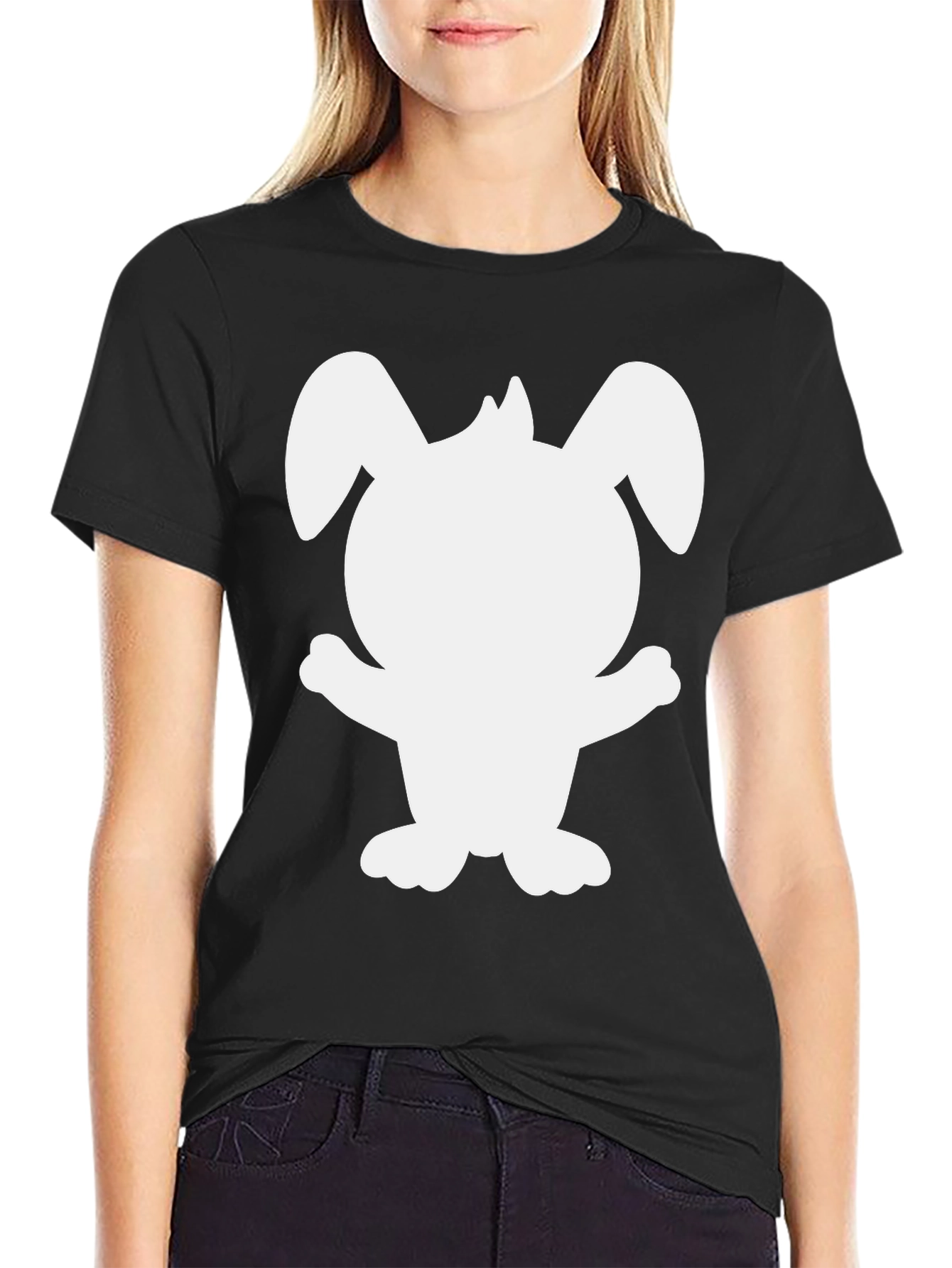 Cute Bunny Silhouette Black T-Shirt