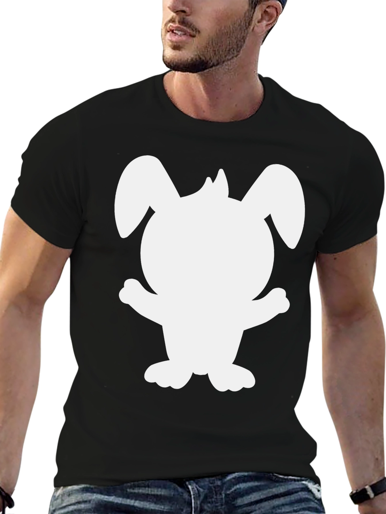 Cute Bunny Silhouette Black T-Shirt