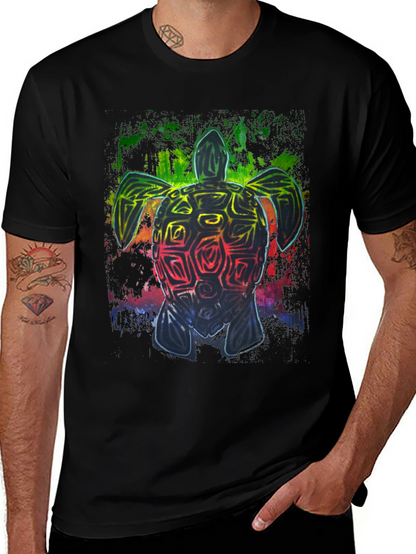 Rainbow Turtle Graphic Black T-Shirt