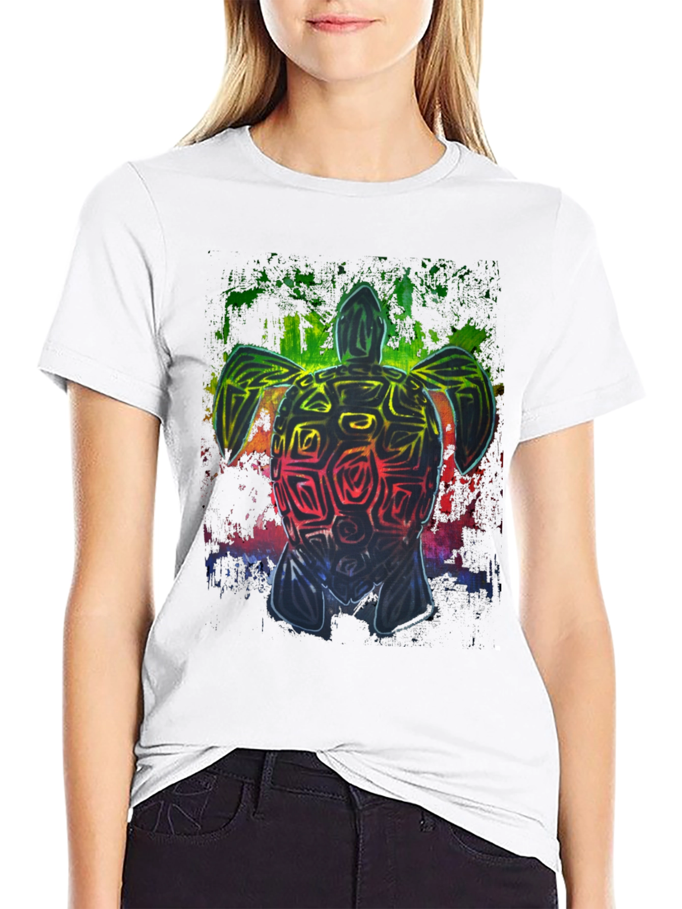 Rainbow Turtle Graphic Black T-Shirt